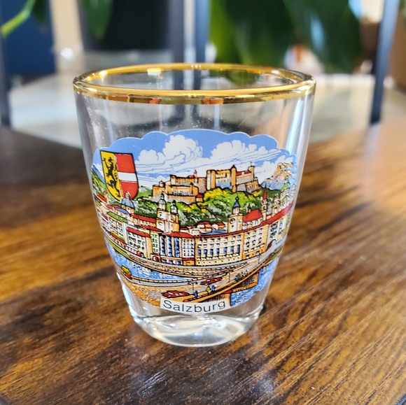 Salzburg Austria with City and Bridge Vintage Shot Glass with Gold Rim - Picture 8 of 9